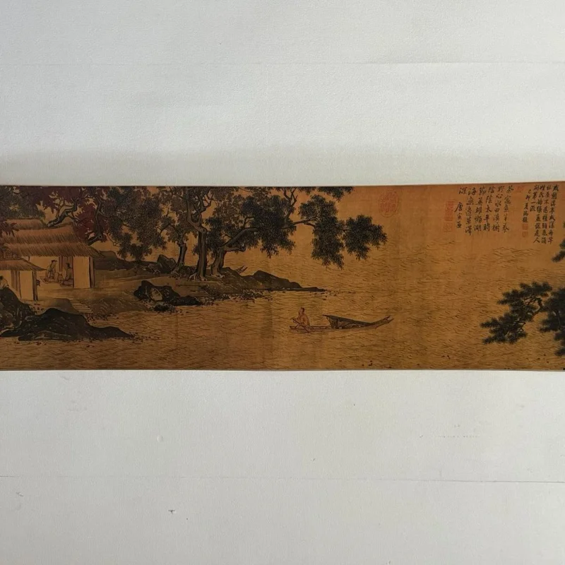 Antique Mural Celebrity Calligraphy and Painting Tang Yin Yu Hidden Picture Long Scroll Painting Scroll Living Room Decorative P