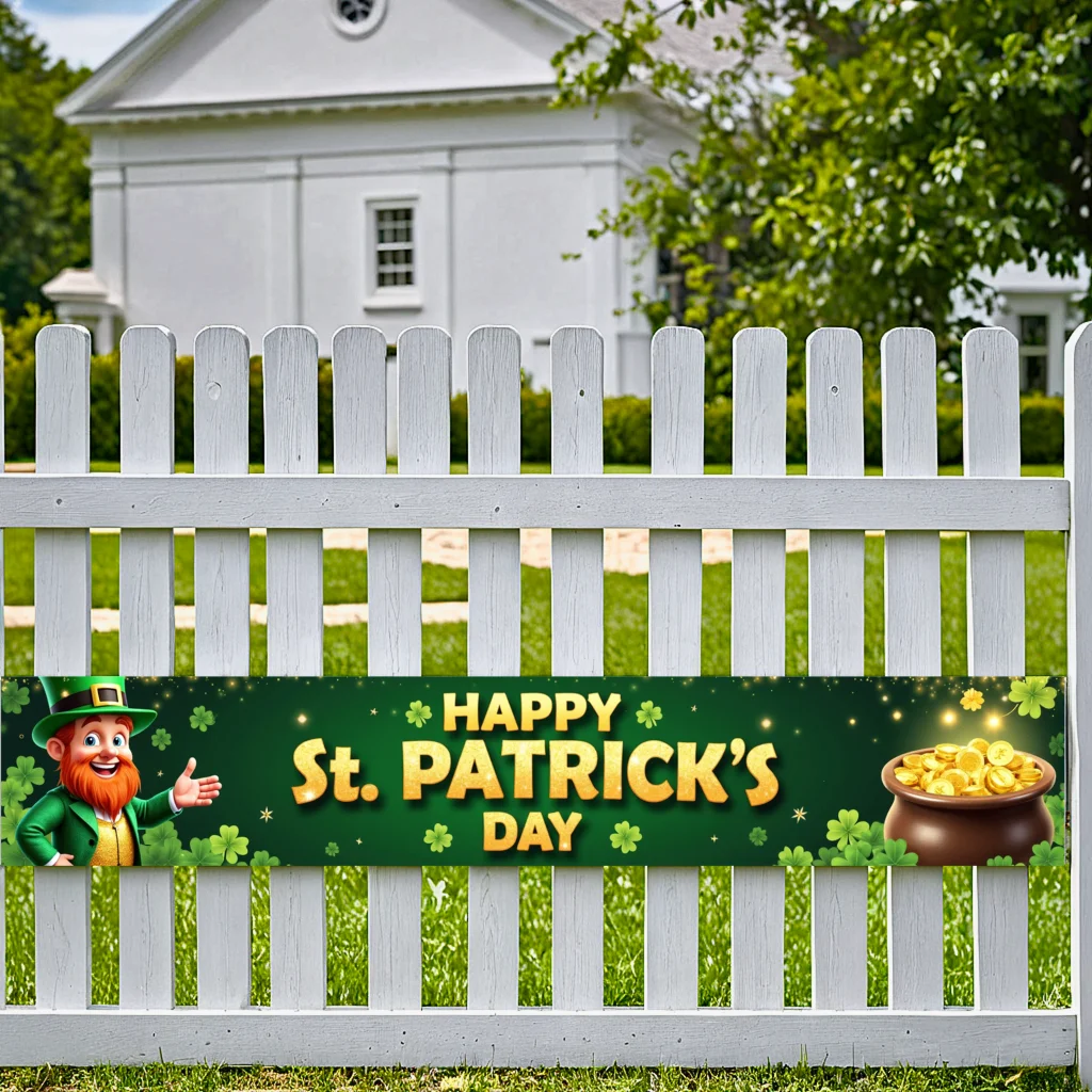 Glittering Green Backdrop Leprechaun Banner Decoration Joyful Party Background for Irish-themed Event Festival for Celebration