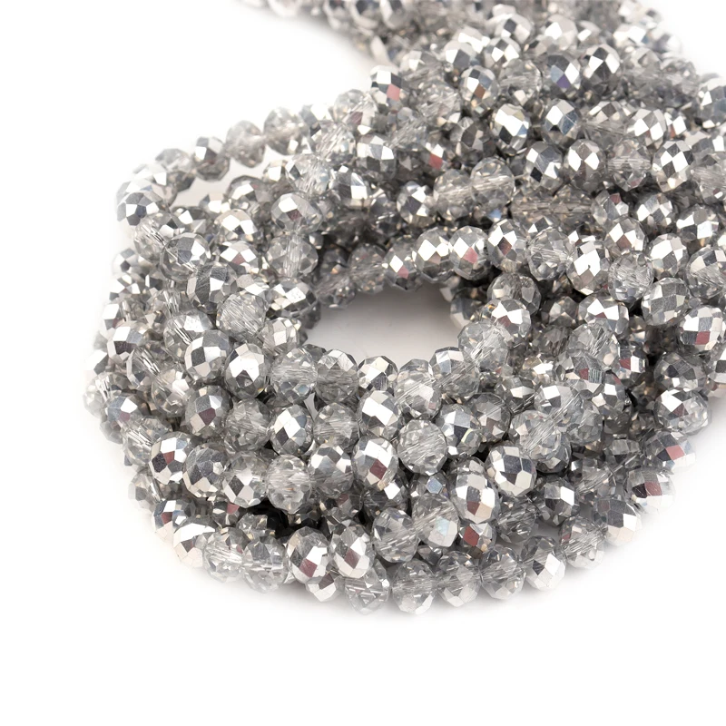 1 Strand/Lot Silver White Faceted Crystal Glass Beads DIY for Jewelry Making Hairpin Bracelets Necklace Supplies Accessories