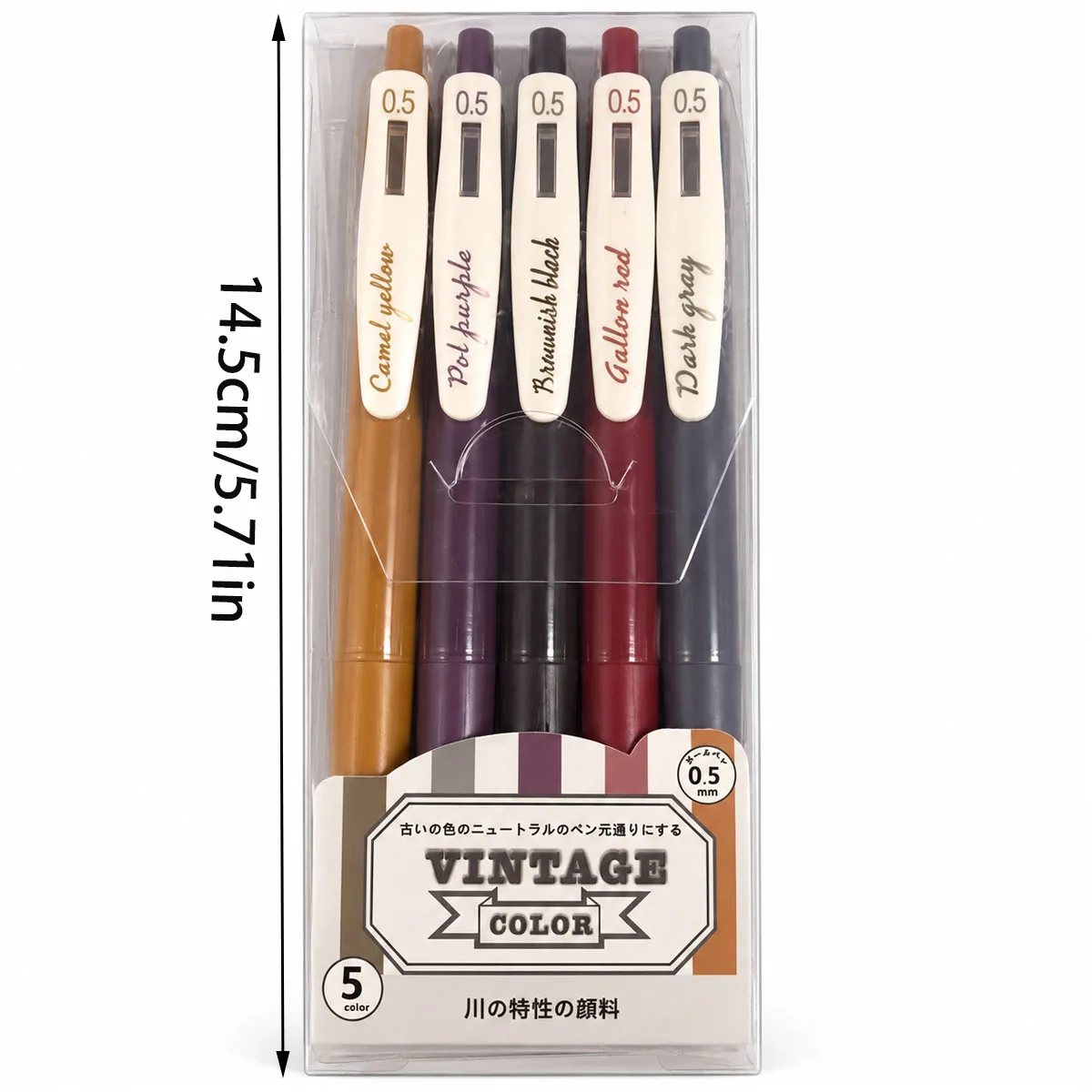 5 retro style telescopic gel pens, 0.5mm thin point, retro ink color, suitable for school and office diary pens