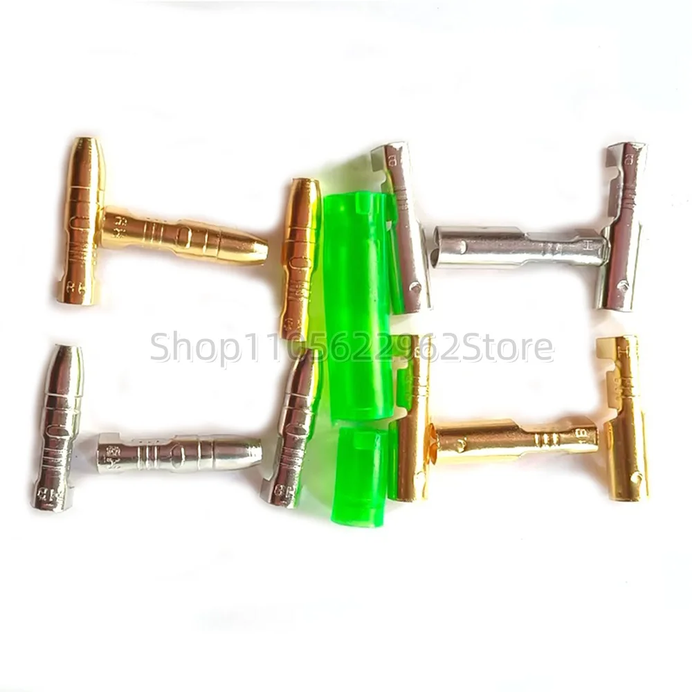 25/50/100 Sets 4.0 Bullet Crimp Terminal Car Electrical Wire Connector Female + Male +Gold Brass/Silver  Terminal Green Sheath