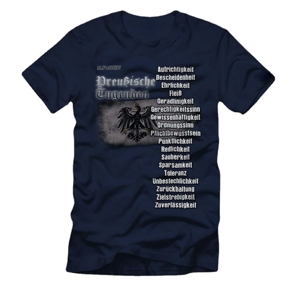 Prussian Virtues Prussia Punctuality Order Diligence Age T-Shirt. Premium Cotton Short Sleeve O-Neck Mens T Shirt New S-3XL