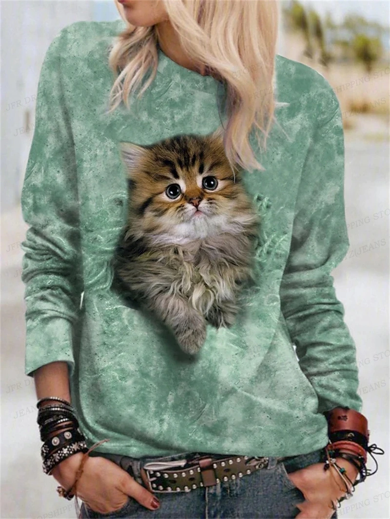 Lovely Cat Hoodie 3D Animal Print Crewneck Long Sleeve Sweats Harajuku Hoodies High Quality Coat Girl Tracksuit Women Sweats Cat