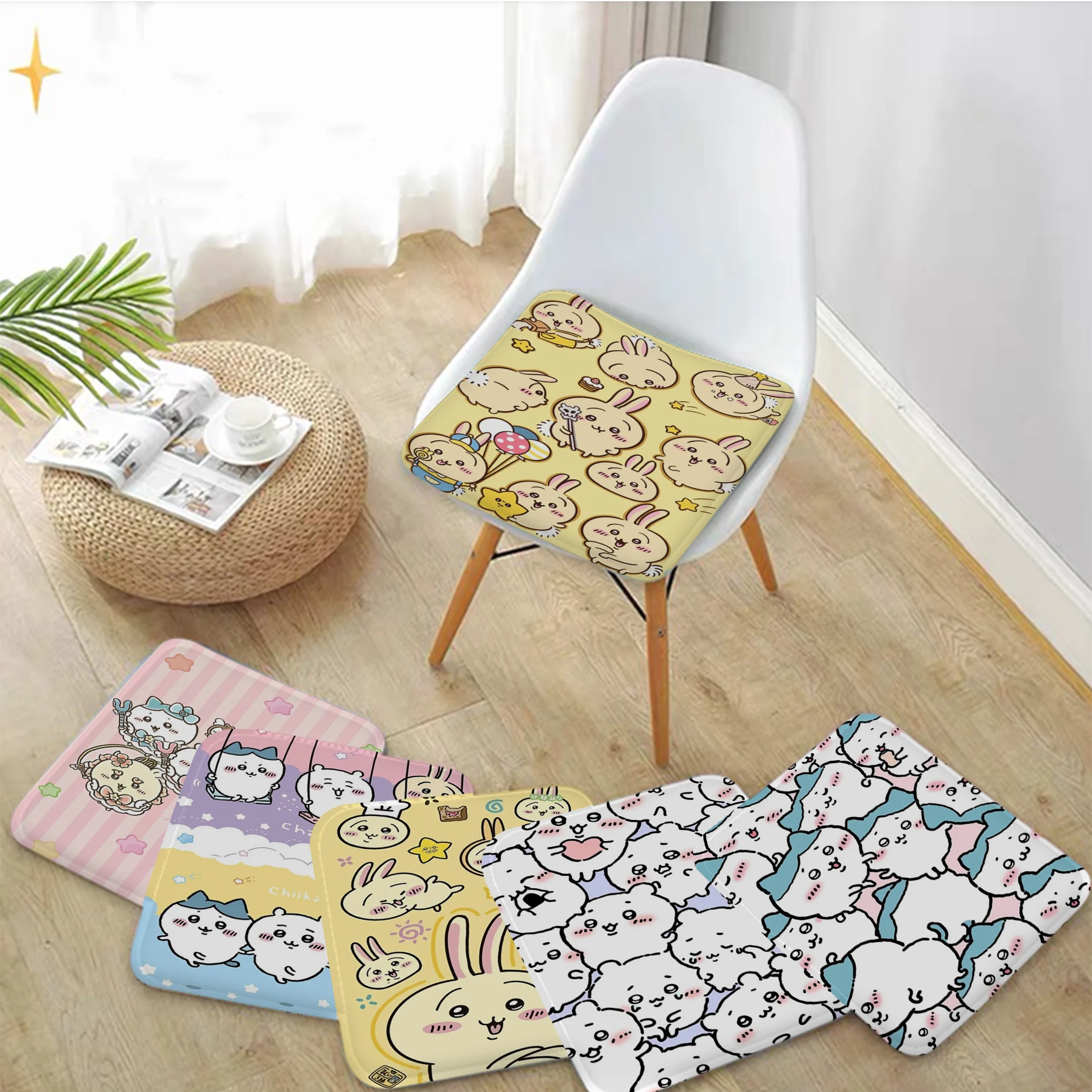 C-chiikawa CARTOON Round Seat Pad Household Cushion Soft Plush Chair Mat Winter Office Bar Sofa Decor Tatami