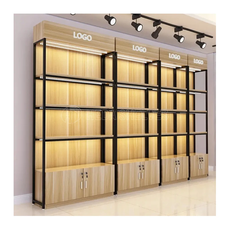 

Supermarket and Convenience Store Furniture Heavy Convenient Wooden Retail Display Cabinets and Shelves
