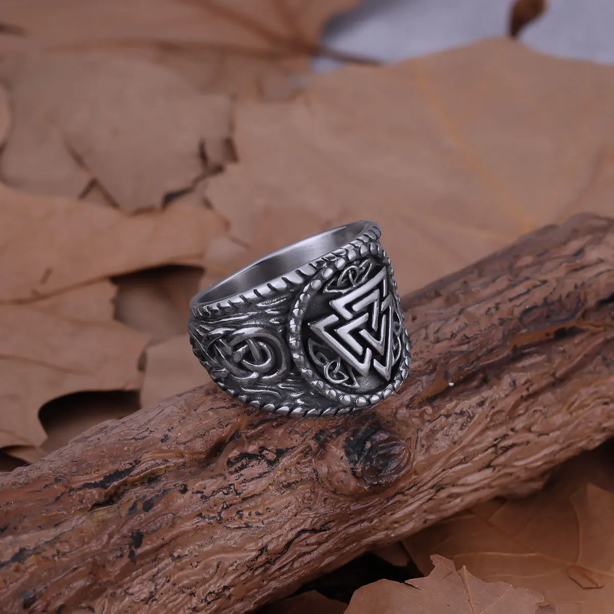 Stainless Steel Nordic Odin Valknut Symbol Ring Scandinavian Celts Knot Animal Raven Amulet Finger Ring Jewelry Party Club Gift