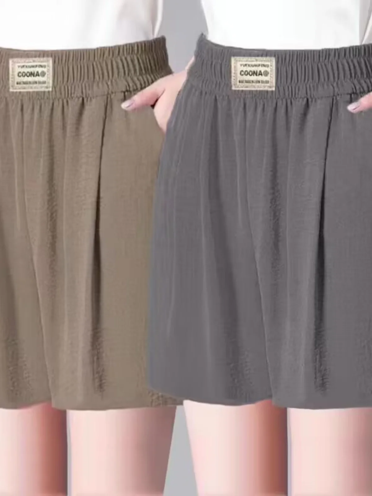 شورت نسائي جديد من الحرير الجليدي والقنب بطول خمسة أرباع، خصر عالي، رفيع، كاجوال، فضفاض، مُصمم للتنحيف، واسع الساقين، متعدد ا...