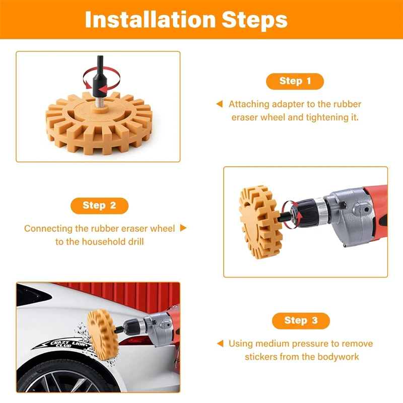 Car Eraser Wheel Adhesive Remover Rubber Wheel Smooth Power Drill Adapter Removal Paint Repair Rubber Vinyl Decals Removal Tool image 2