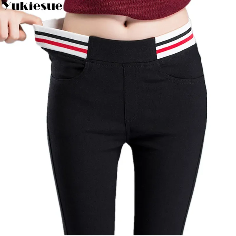 Leggings de inverno de pelúcia e espessadas para mulheres, calças elásticas de cintura alta com calças lápis