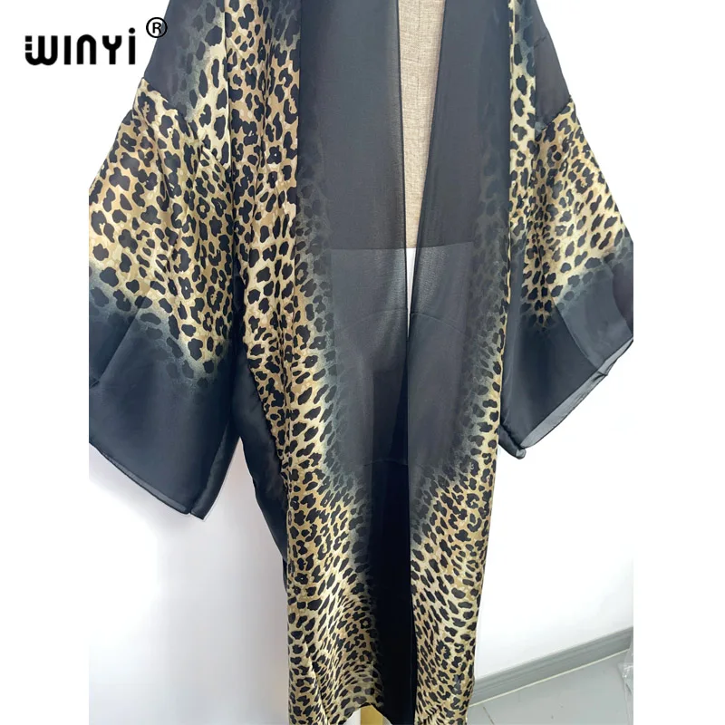 2022 WINYI Europe fashion bikini sweet lady New party Cardigan stitch sexy Boho Leopard Print Holiday Africa long Sleeve KIMONO