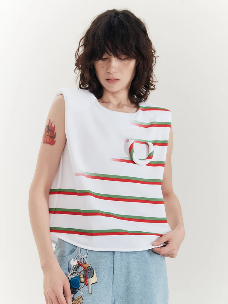 

f Made Vintage adient Stripe Svel T-irt Loose Fit Cotton Nylon Blend Summer Thin round Ne Regular Length