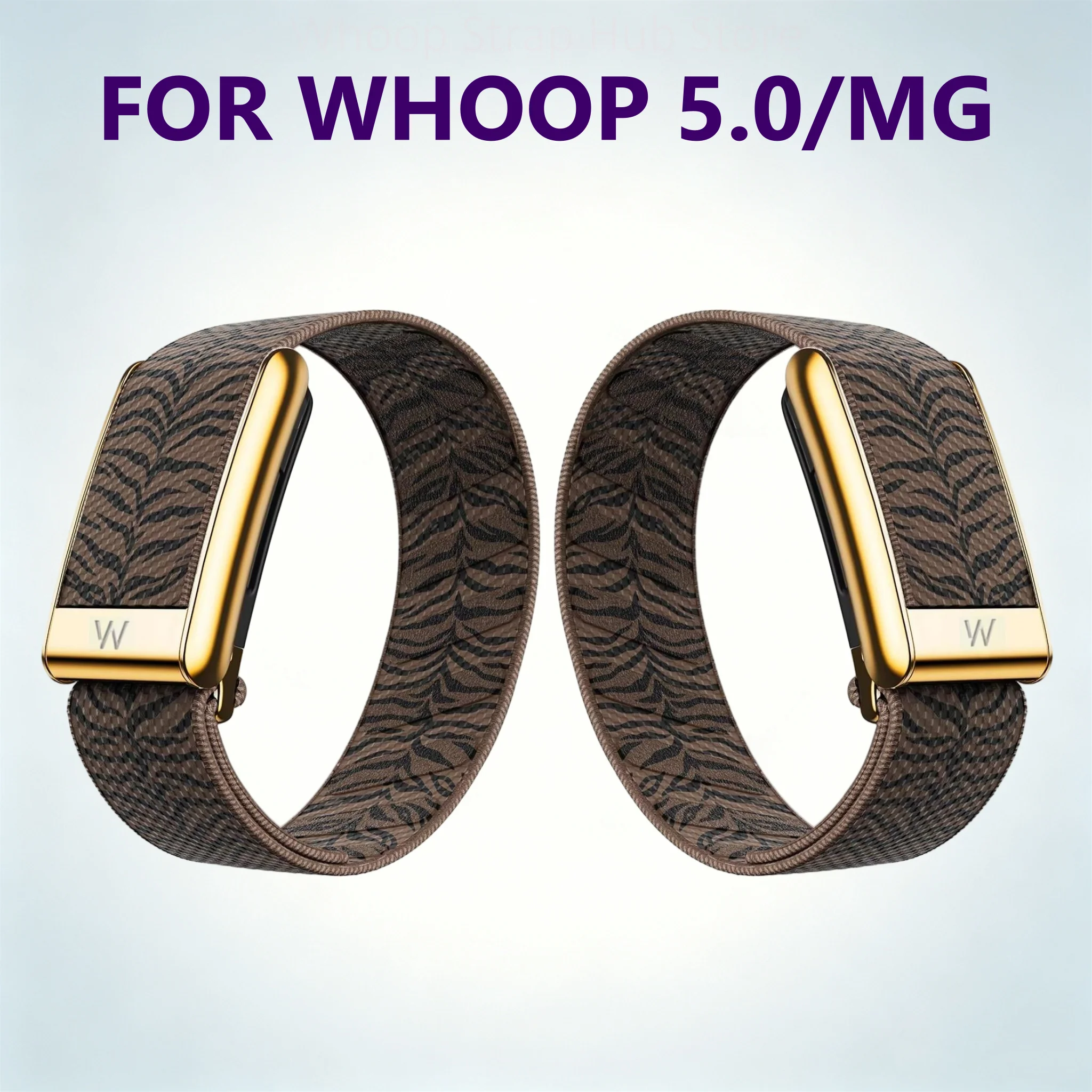 For Whoop 5.0/MG Tiger Stripe Print Woven Elastic Wristband With Gold Frame Multi Color Adjustable Replacement Strap