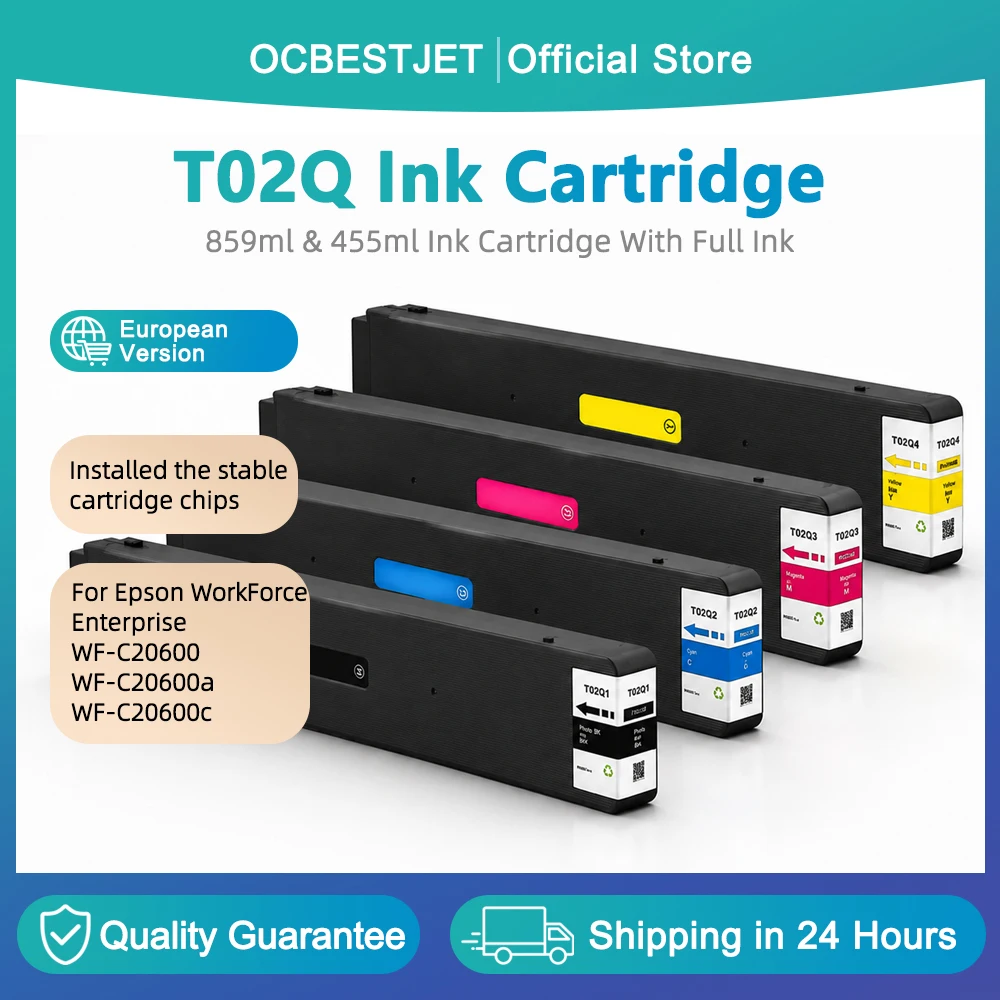 European 859ML/455ml T02Q1 T02Q2 T02Q3 T02Q4 Compatible Ink Cartridge For Epson WF‑C20600 WF‑C20600a WF‑C20600c Printer