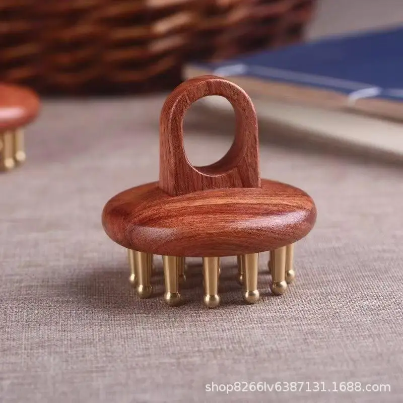 Hoofdmeridianen Massagekam Koper Sandelhout Meridianen Fijne tandkam Needling Guasha Hoofdhuidmassageborstel Relax Body Massager