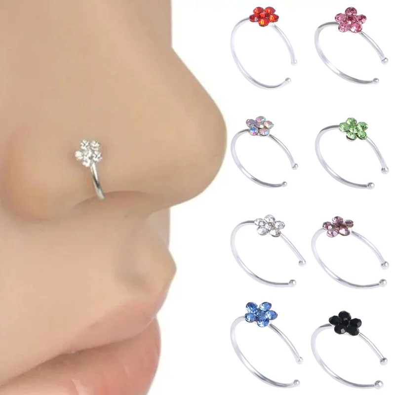 1pc Flower Rhinestone Nose Ring for Women Girls- Add a Touch of Sparkle to Your Look!