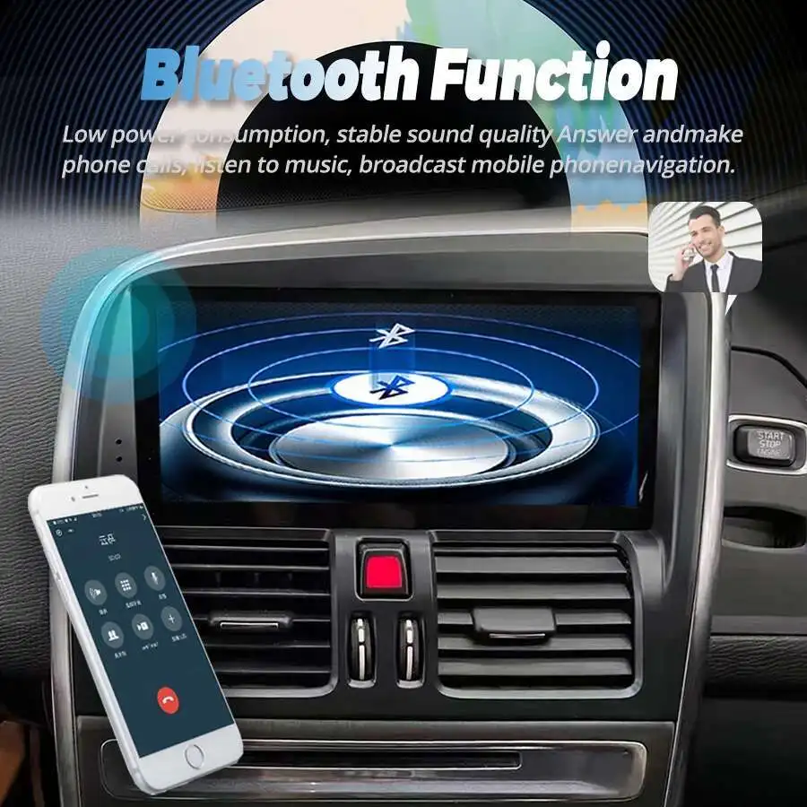 8.8 "Ccarplay 4G-LTE راديو السيارة الوسائط المتعددة مشغل فيديو لتحديد المواقع والملاحة لفولفو XC60 2008-2017 2din أندرويد 14 وحدة رأس الشاشة