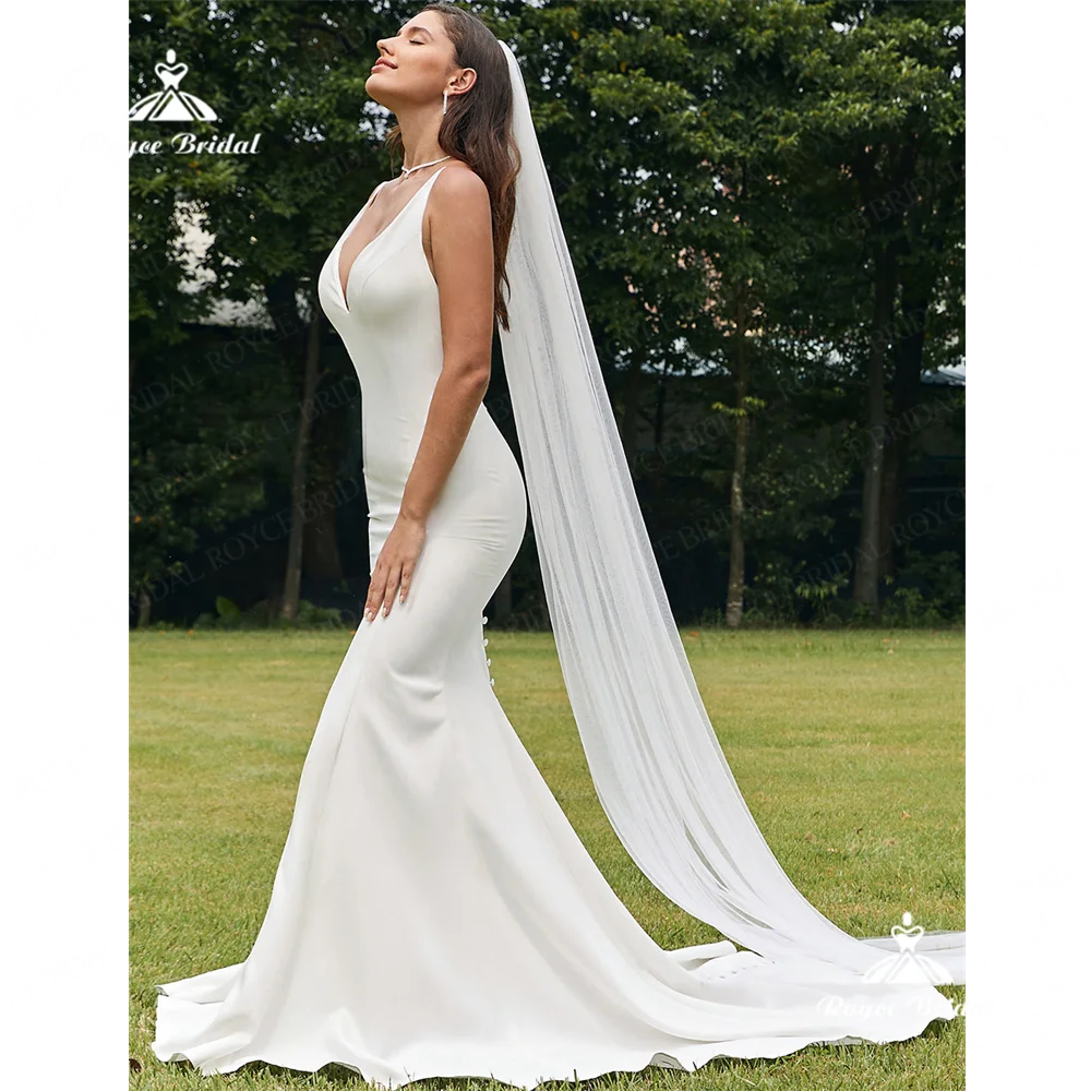 Roycebridal V Neck Mermaid Wedding Dress 2025 Satin Spaghetti Straps Court Train Wedding Gown فستان الزفافvestido de festarobe m