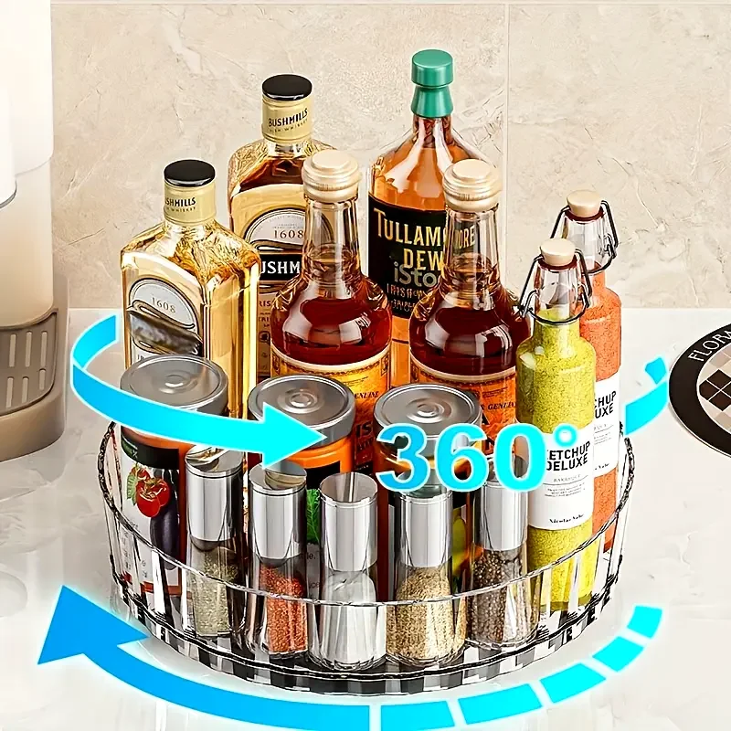 

360°Rotating Tray Spice Rack Pantry Cabinet Turntable With Base Storage Bin Kitchen Organizer For Seasoning Cosmetic Storage Box