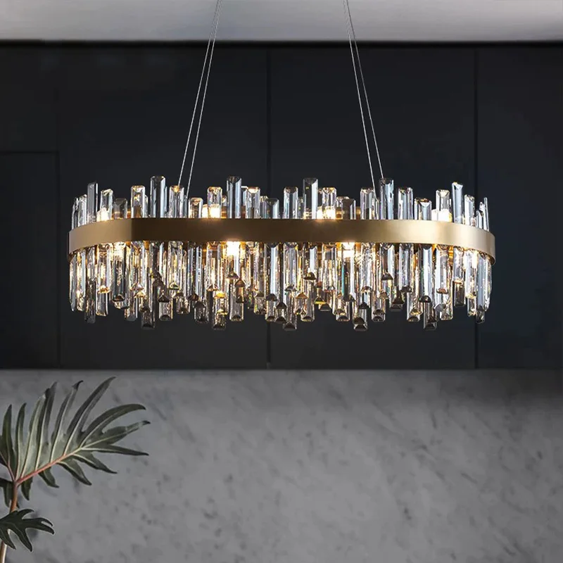 

Luxury Crystal Round Lamp Gold Black Finish Lustre 3 Color Dimmable for Villa Dining Room Ceilings