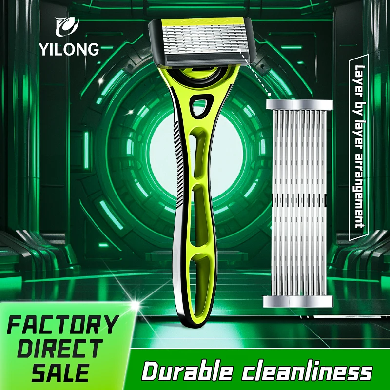 10-Blade Razor for Men Women with 1 Handle & 4 Refills, Stainless Steel Replaceable Shaver Blades, Manual Grooming Kit