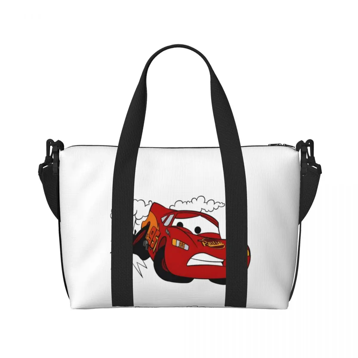 Custom Lightning McQueen Cartoon Beach Tote Bag Women Cars Large Compartment Gym Beach Travel Bags