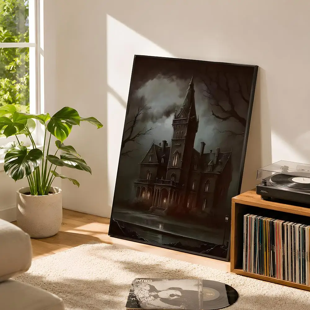 Dark Academia Gothic Haunted House Ghost Bride Skull Poster Self Adhesive Matte Wall Art Removable Home Room Decoration