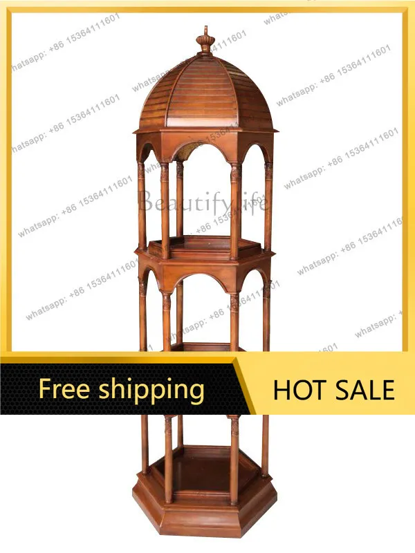 XX. American solid wood floor shelf European solid wood antique bookshelf bird cage