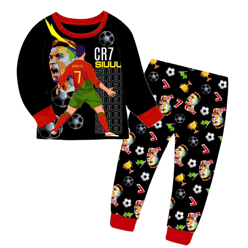 Children's Clothes Boy Girls Football Star Pajamas T-shirt Pants Long Sleeve Homewear Ronaldo Siuuu CR7S Jersey Kids Fans Gifts