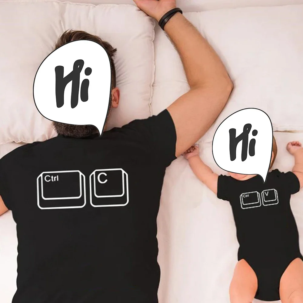 Funny Ctrl C Ctrl V Print Family Matching Outfit Dad Mom Kid T-Shirt Baby Bodysuit Cotton Summer Copy Paste Family Match Clothes