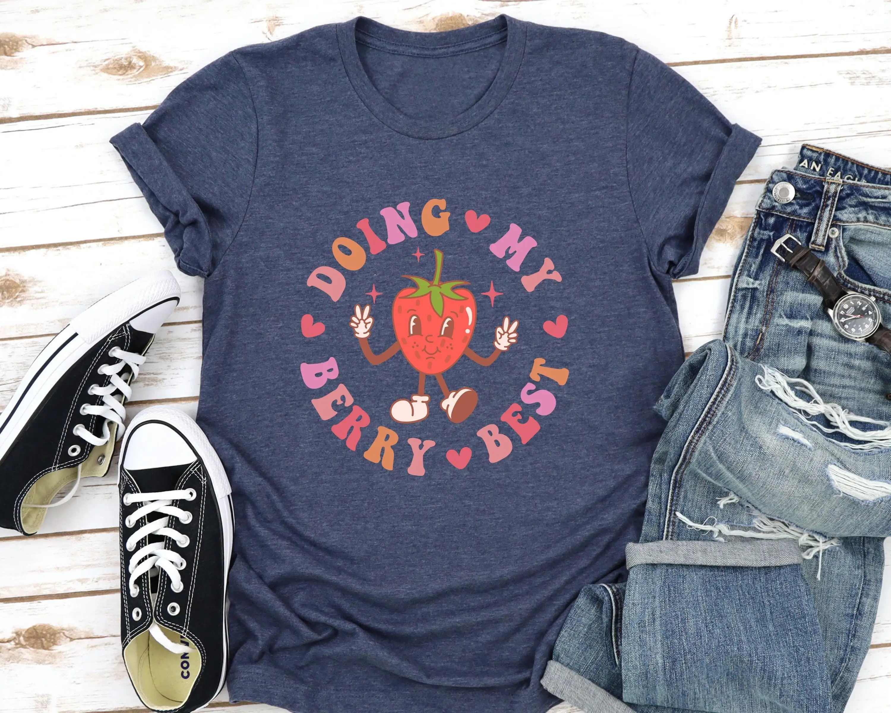 Doing My Berry Best T Shirt Retro Strawberry Positive Affirmation Cute