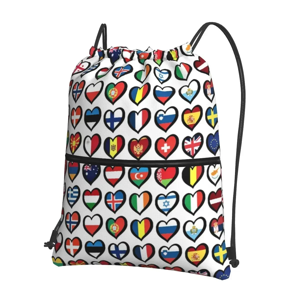 Eurovision Song Contest Flags Hearts ESC Backpacks Drawstring Bag Drawstring Bundle Pocket Storage Bags For School Students