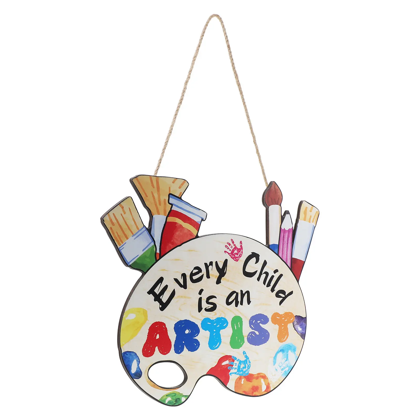 Colorful Painter Art Palette Classroom Hanging Wooden Sign Wall Decoration Wooden Door Hangers DIY Crafts Classroom Hanging Sign