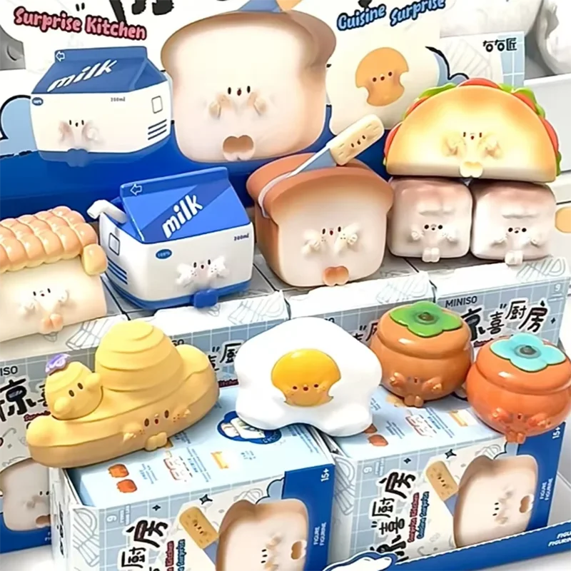 MINISO Face-holding Surprise Kitchen Theme Series Blind Box Food Model Gourmet Toast Ornaments Children's Toys Birthday Gifts