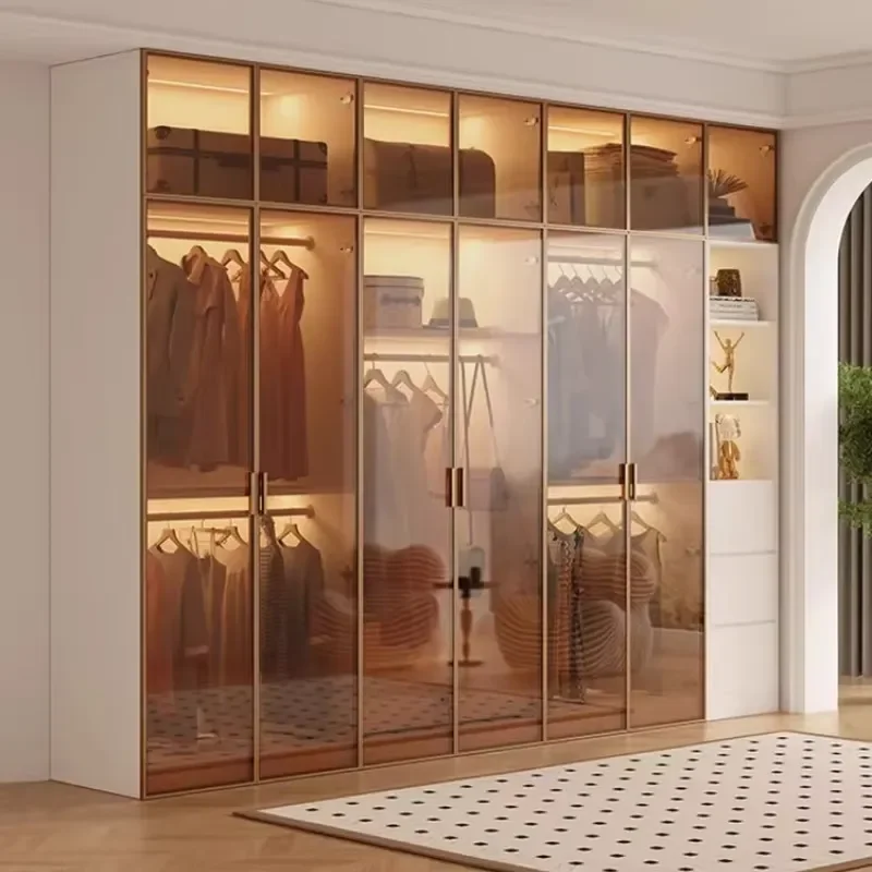 Customized ENF Grade Solid Wood Glass Door Wardrobe Cloakroom Storage Locker Bedroom Furniture Clothes Closet for Armario De