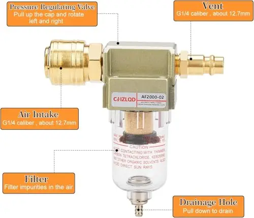 空気ろ過調整コンプレッサー、油水分離器、エアパイプラインフィルター、ドレンバルブ、1/4インチ、1セット