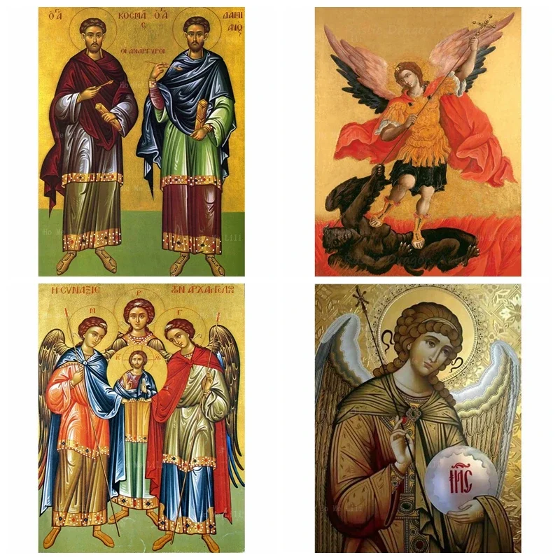 Archangel Michael St.gabriel Martyrs Ss Cosmas And Damian Byzantine Icon Canvas Wall Art By Ho Me Lili For Livingroom Decor