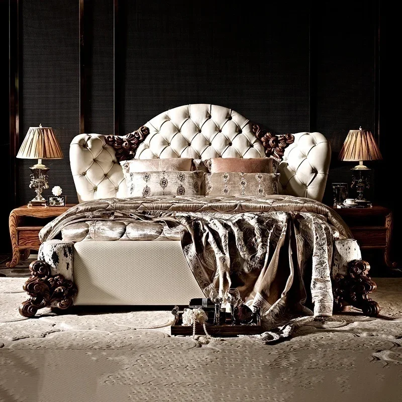 Italian first-layer cowhide double bed