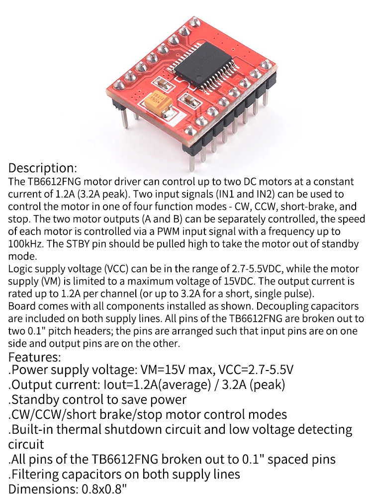 Snvi TB6612 Dual-Motortreiber 1A TB6612FNG für Arduino-Mikrocontroller Besser als L298N – Detail 1