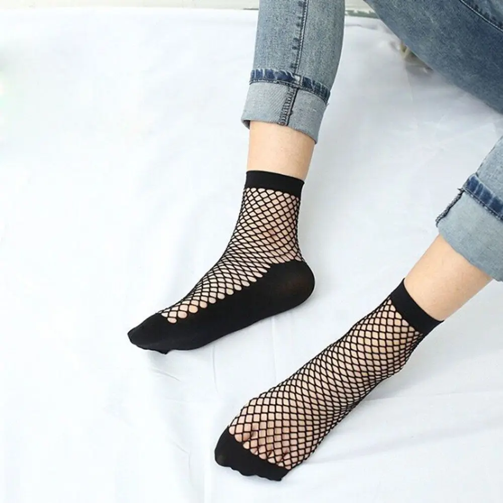 Solid Color Ruffle Women Breathable Lace Hollow Out Short Socks Ankle Socks Fishnet Socks Mesh Net Socks