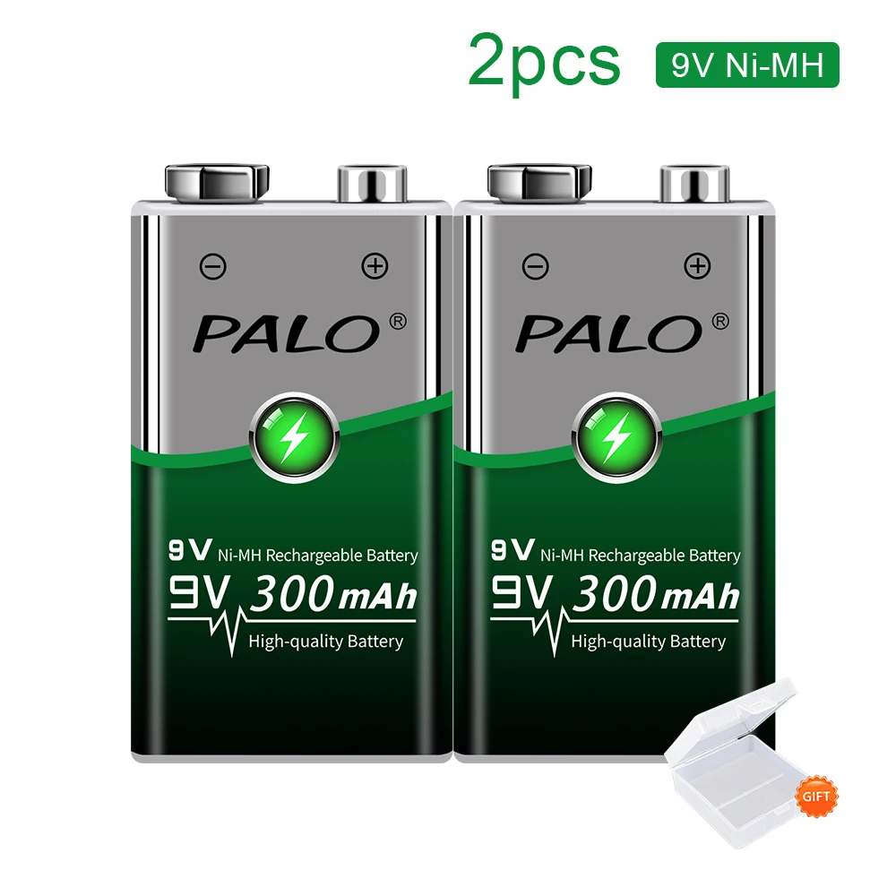 100% PALO 9v Battery 6LR61 6F22 006p 9V nimh 300mah Rechargeable battery For Alarm,Toys,Walkman Rechargeable 9v Batteries