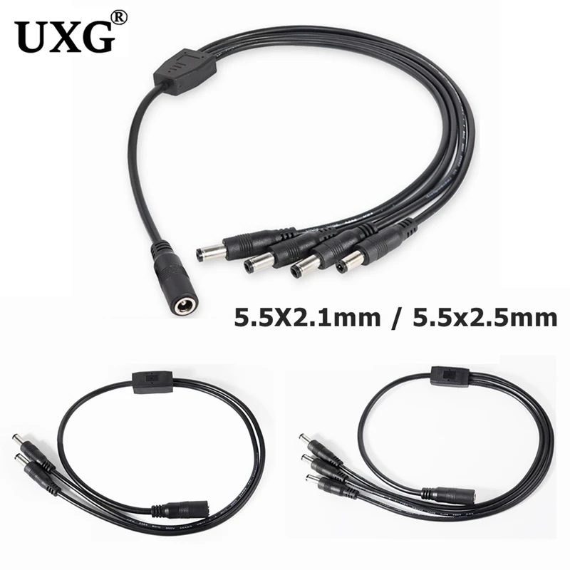 5.5mm 2.1mm 2.5mm 1 To 2/3/4/5 Way DC Power Splitter Cable 5V 12V Power Adapter Connector Cord For LED Strip Lights CCTV Camera