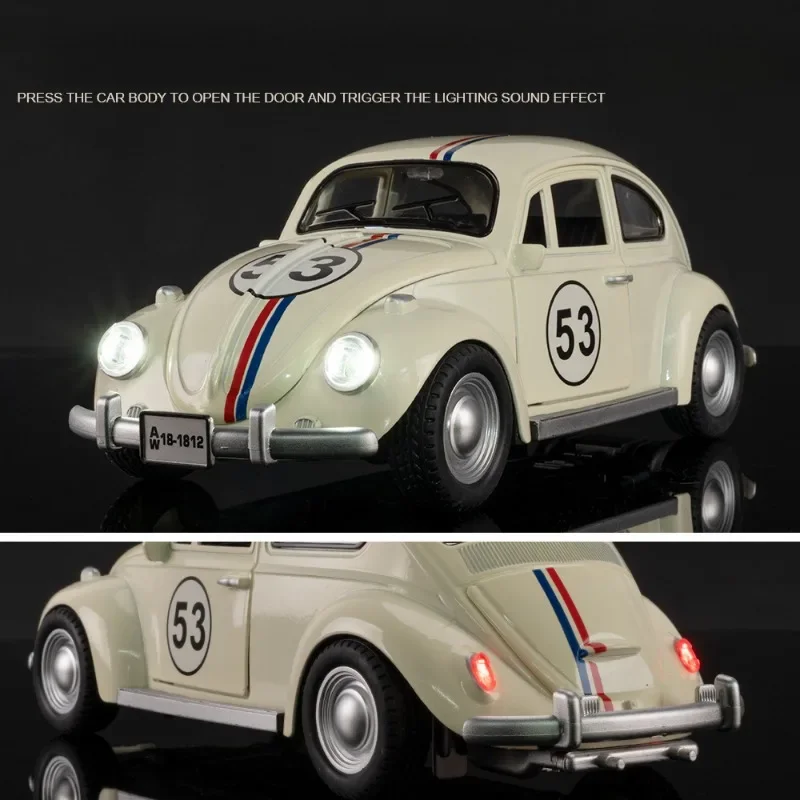 

Винтажная модель автомобиля из сплава Beetle 1963, имитация масштаба 1/18, литая под давлением коллекция игрушечных транспортных средств со звуком и светом, миниатюрная Voiture