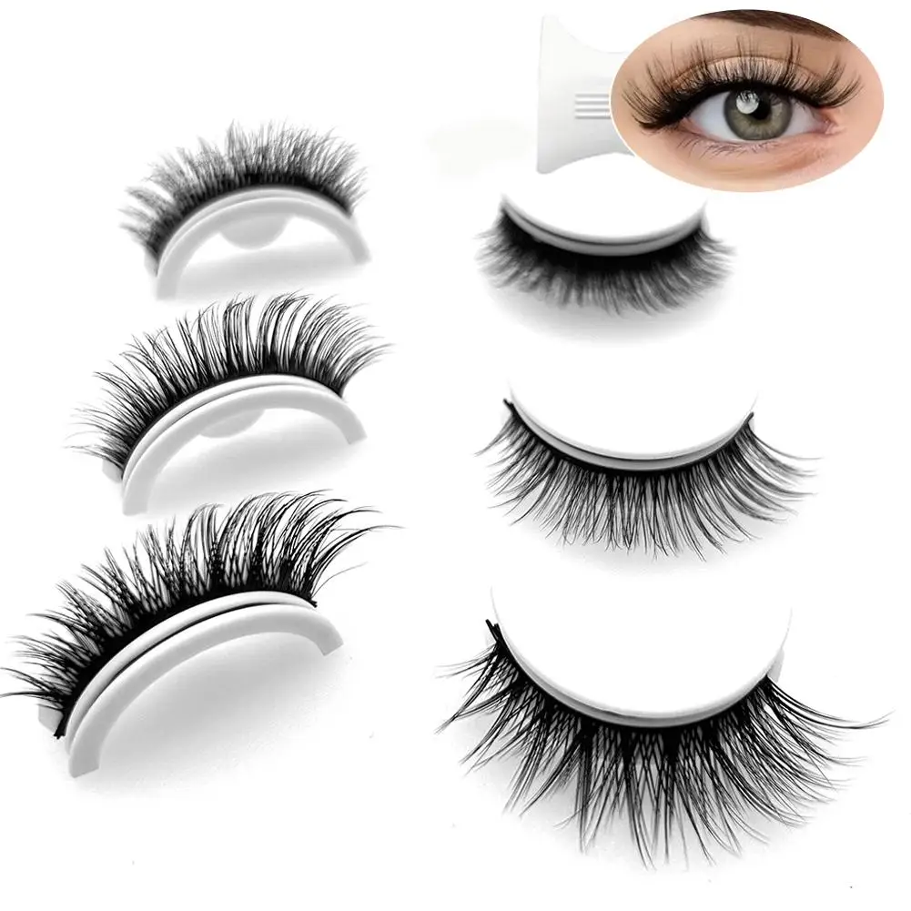3 Pair Self-adhesive False Eyelashes Glue-free Natural Thick 3D Mink Lashes Eyelash Extension Tools Makeup Reusable Easy To Use