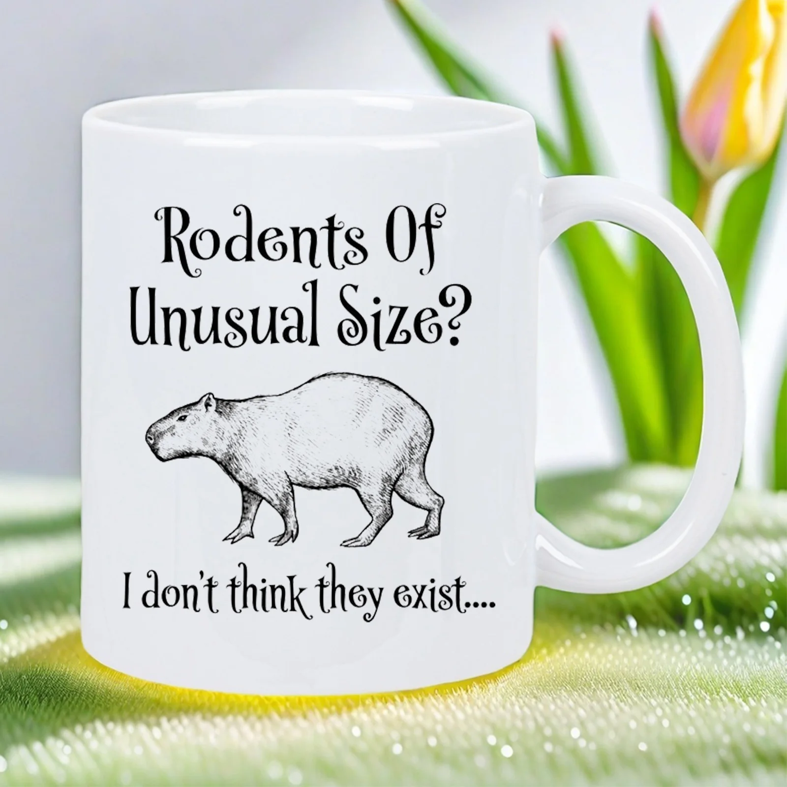 

Uniquely Curious: The Rodents of Unusual Size (ROUS) Novelty Mug - Ceramic Coffee Cup with Capybara-Like Design & "I Don’t for