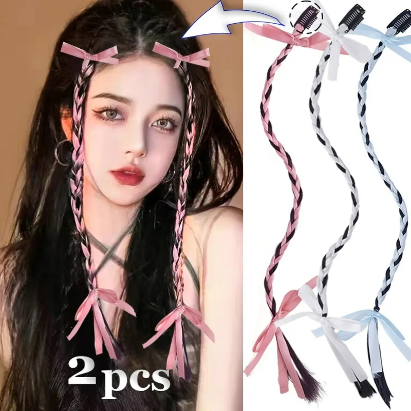 Wig Women Boxing Braids Female Handmade Woven Ribbon BB Clip DIY Hairstyle Girls Simulation Hair Accessories Headwear Head-dress