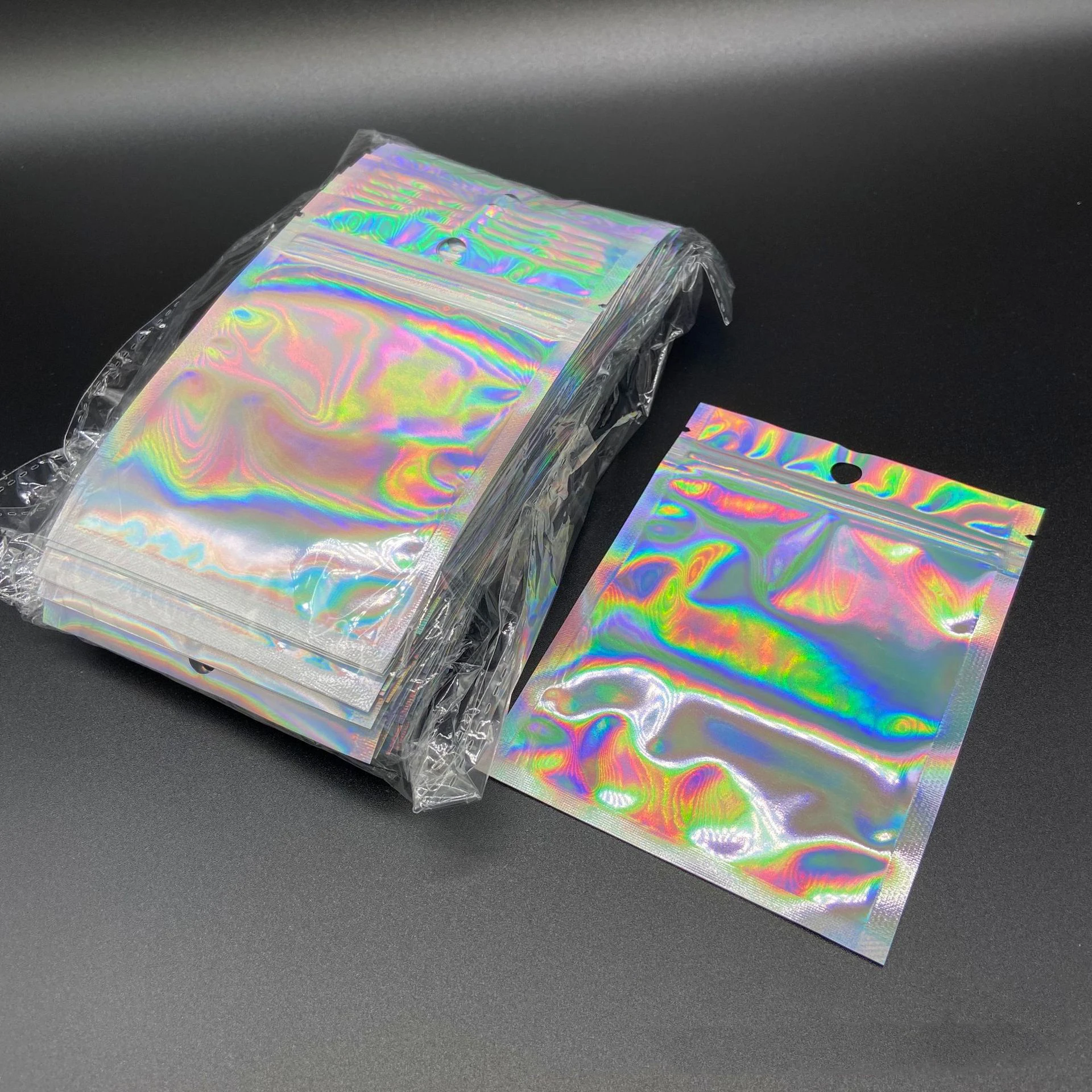 10 buah tas Laser Mylar holografik kantung anti bau dapat ditutup kembali kantong plastik tebal bening tas ritsleting untuk DIY kemasan perhiasan 6-20cm