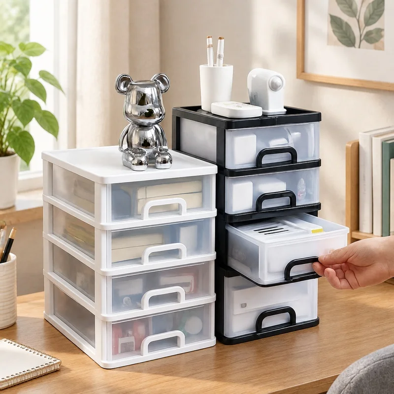 Multi-Compartment Plastic Storage Drawer Unit for Office and Home Desk Essentials
