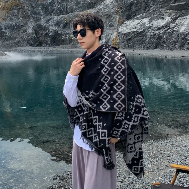 

2025 Thick Men's Shawl Warm Travel Clothing Tibetan Style Northwest Desert Coat Ethnic Wind Shoulder Wrap Outerwear P1