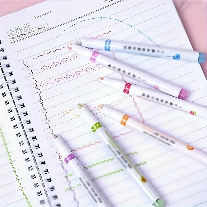 6Pcs/Set Flower Line Shape Highlighter Pen Roller Tip Curve Liner Marker Kawaii Korean Stationery School Office Supplies Gifts image 6