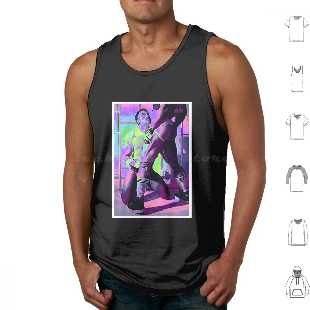 Frisky Football Vaporwave Tank Tops Vest Sleeveless Bara Yaoi Neon 1990s Gym Art Queer Art Muscle Bottom Top Bulge